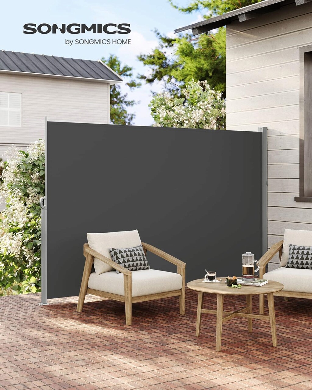 Paravan lateral pentru gradina sau terasa / copertina solara laterala, Songmics, sistem de fixare inclus, 180x300 cm, gri - imagine 7